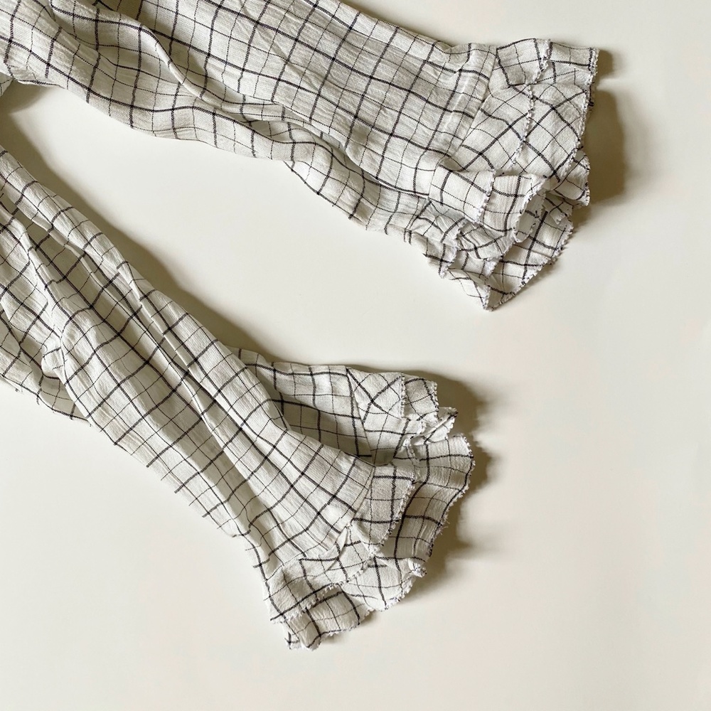 LOFT Plaid Ruffle Split Neck Blouse - Picture 4 of 9